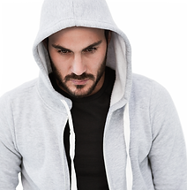 Hombre de gris con capucha