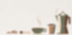 Coffee beans, ground coffee on spoon, steaming cup, moka pot