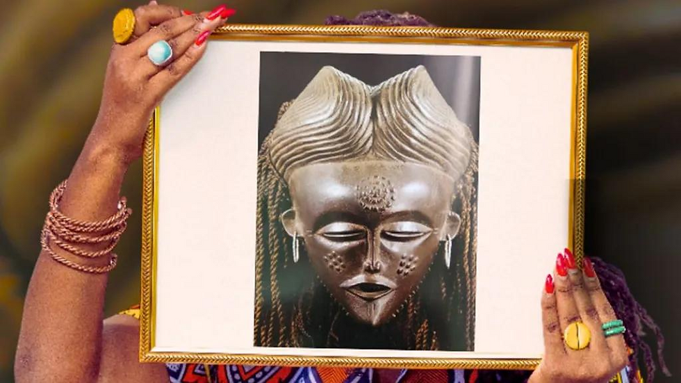 This sacred mask is etched with symbols of Sona, a sophisticated and now rarely used writing system..