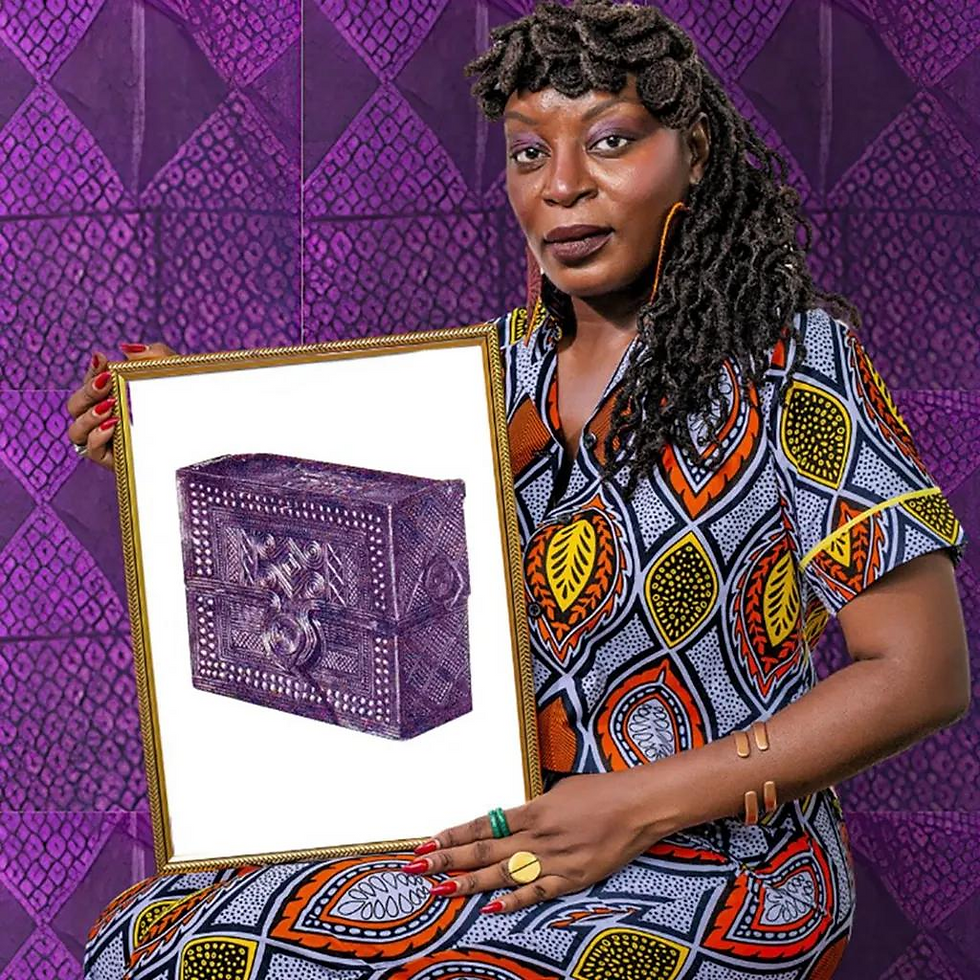 Samba Yonga holding the wooden hunters' toolbox in one of the beautifully photographed images posted on social media for the Frame project