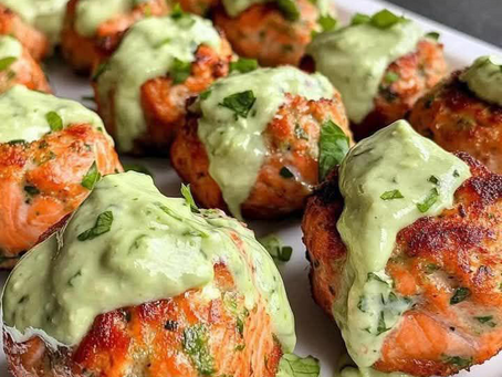 Baked Salmon Meatballs with Creamy Avocado Sauce