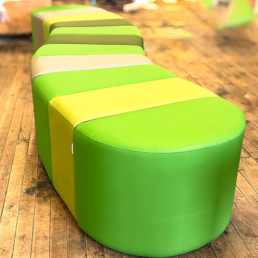 Custom ottoman pieces to create a catepiller shape