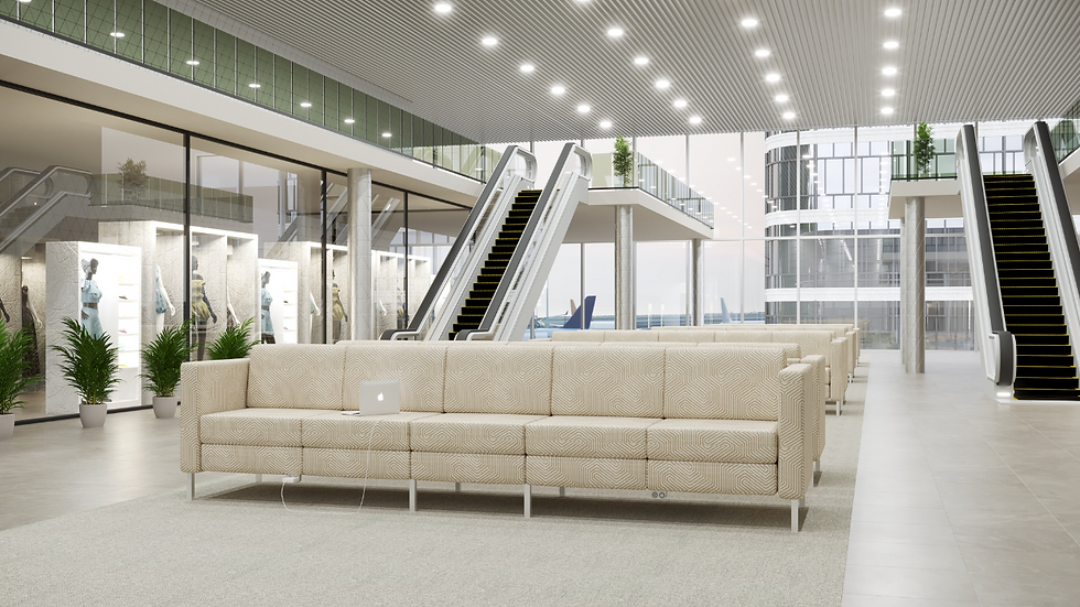 Flexxform's Box Collection with Power in an Airport Retail Space