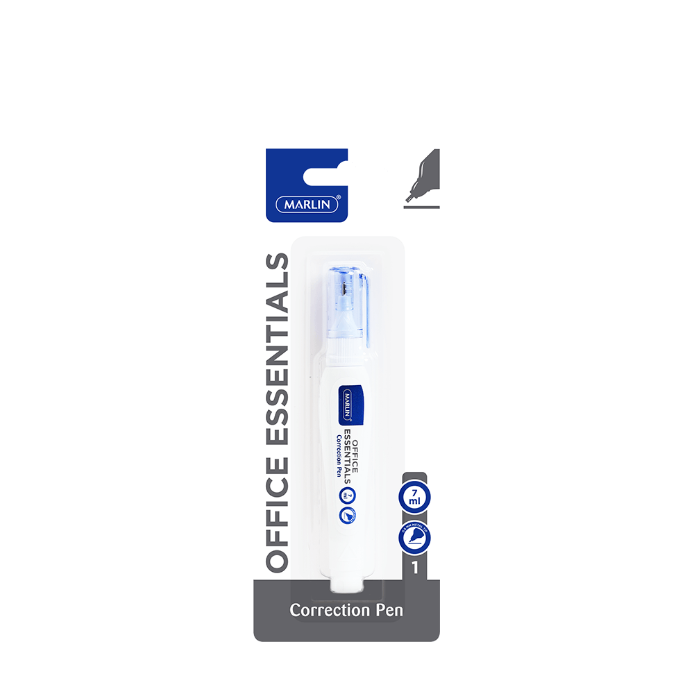 Marlin Office Essentials Correction Fluid Pen 7ml 1’s Metal Tip 0.8mm