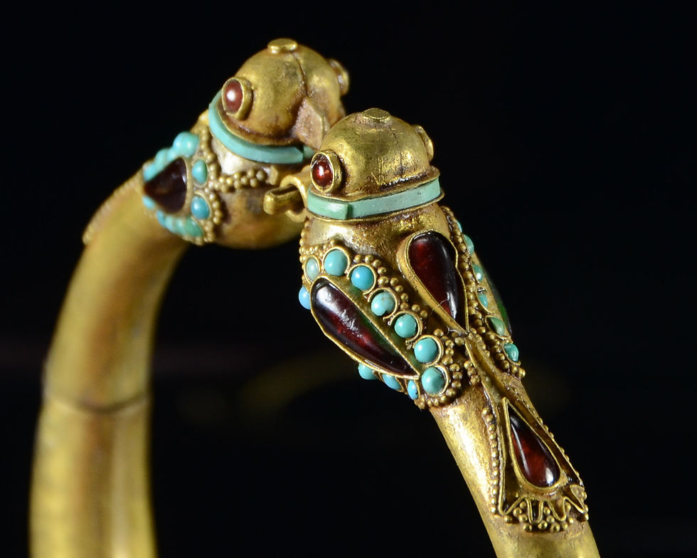 Thumbnail: Mughal Gold Bangle Bracelet with Garnet & Turquoise Stones