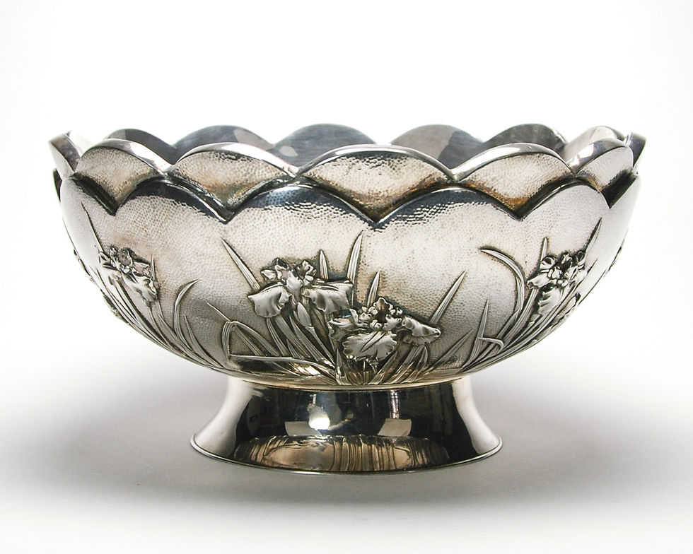 Thumbnail: Japanese Silver Scalloped Bowl, Floral Design