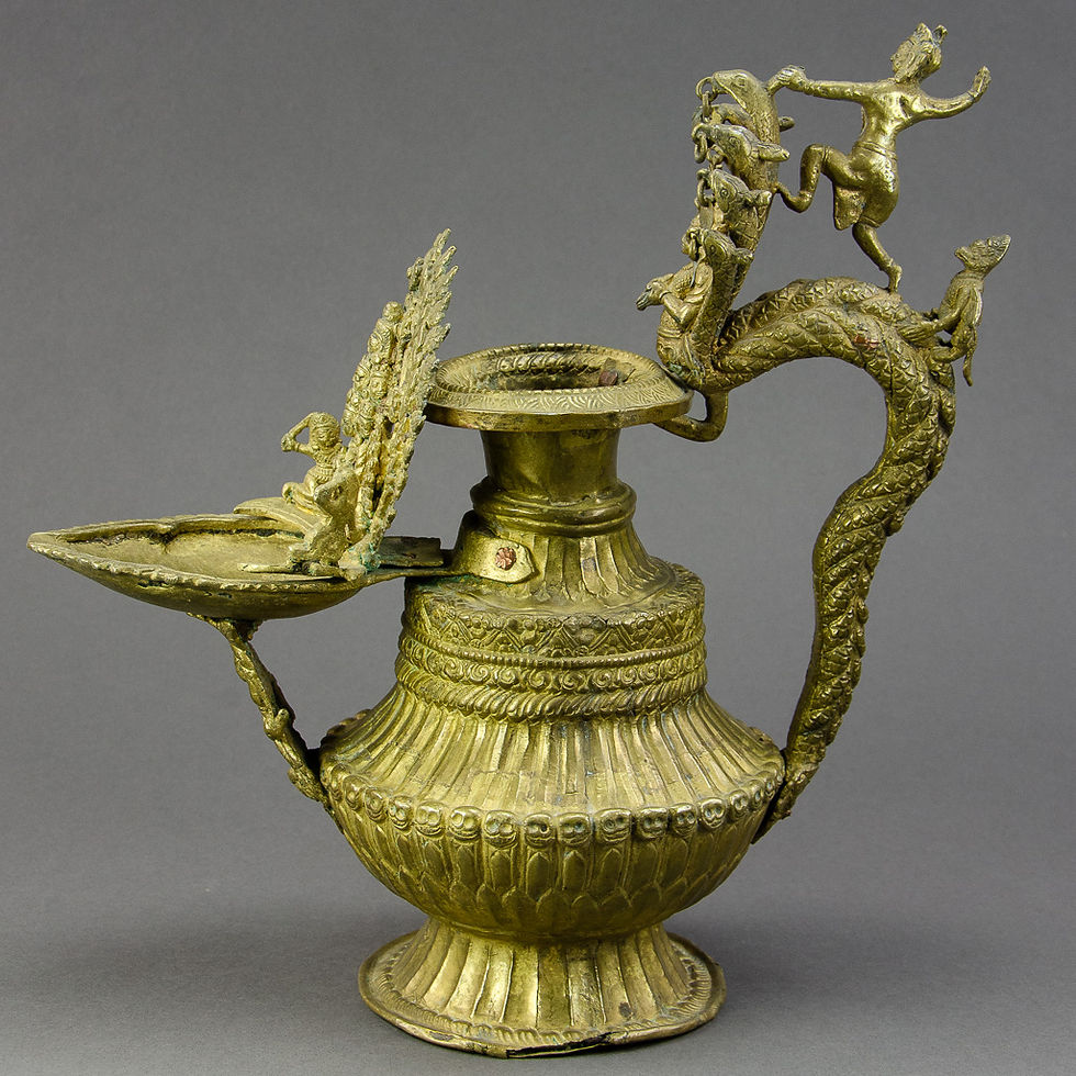 Thumbnail: Nepalese Sukunda Ceremonial Gilt Metal Oil Lamp