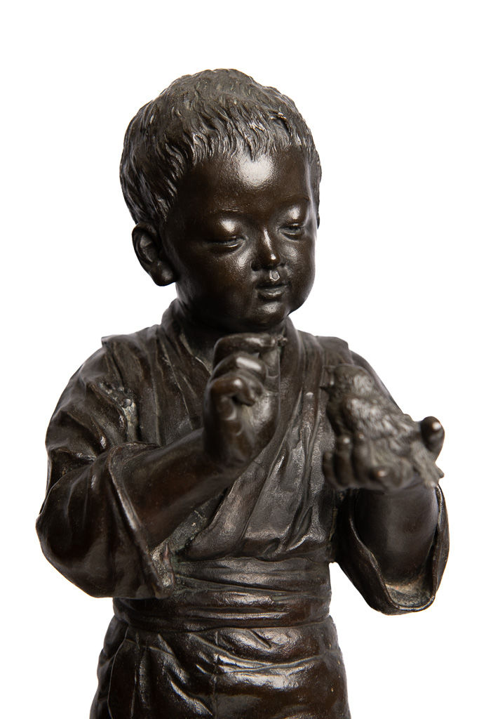 Thumbnail: Japanese Tokyo School Bronze, Boy Feeding a Bird
