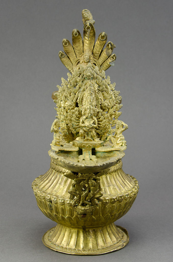 Thumbnail: Nepalese Sukunda Ceremonial Gilt Metal Oil Lamp