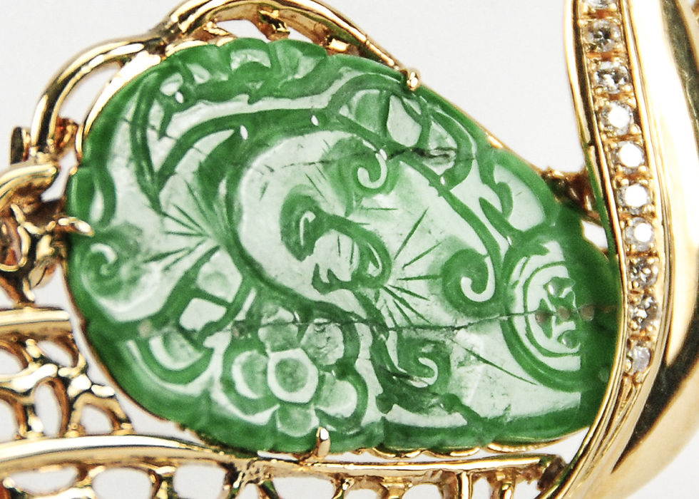 Thumbnail: Chinese Jadeite, Diamond & 18K Gold Brooch