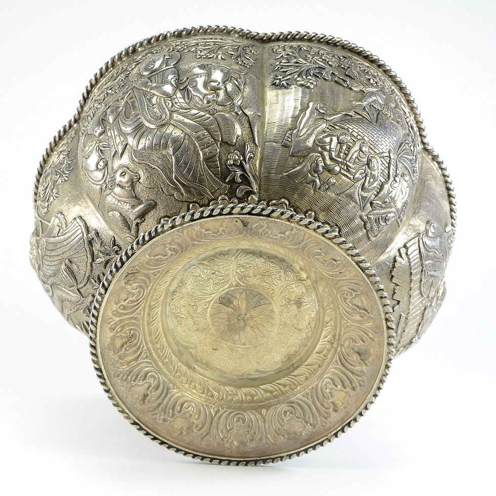 Thumbnail: Indian Large Silver Repoussé Lobed Bowl