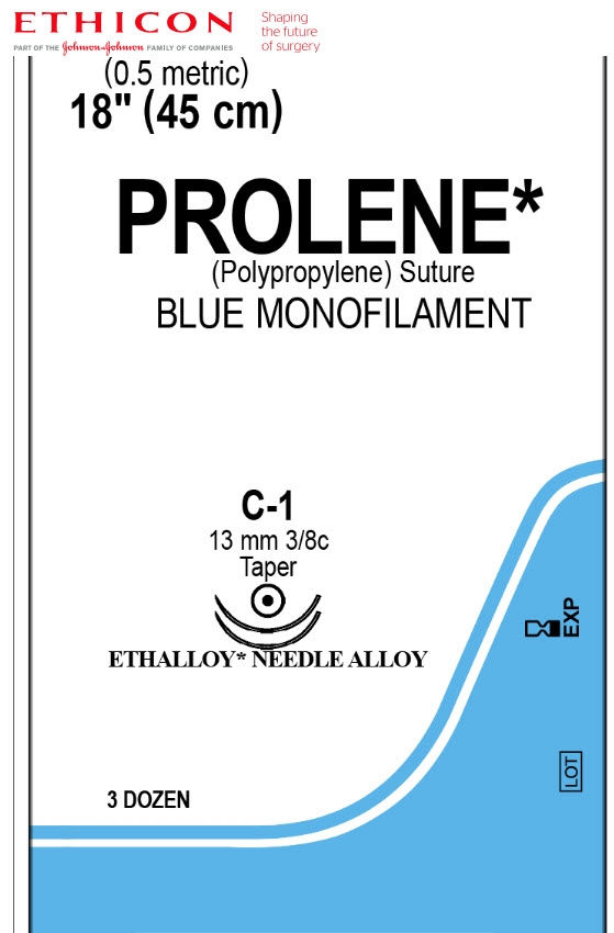SUTURE, PROLENE BLU MONO 7-0 18" C-1 (36/BX)