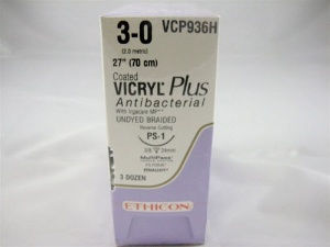 SUTURE, VICRYL+ UD BR 3-0 27" PS-1(36/BX)