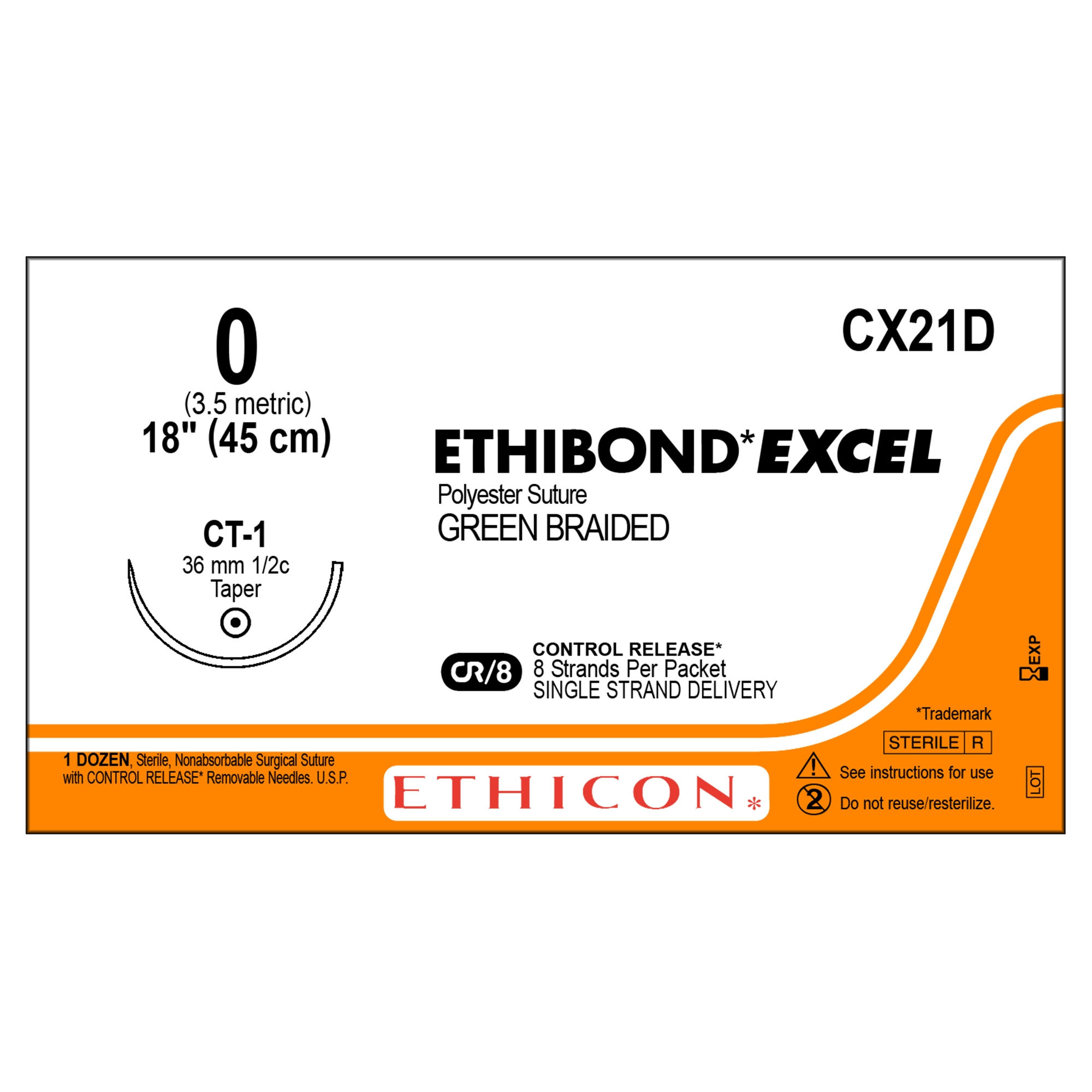 SUTURE, ETHBND GRN BR 0 18" CT-1 C/R (12/BX)