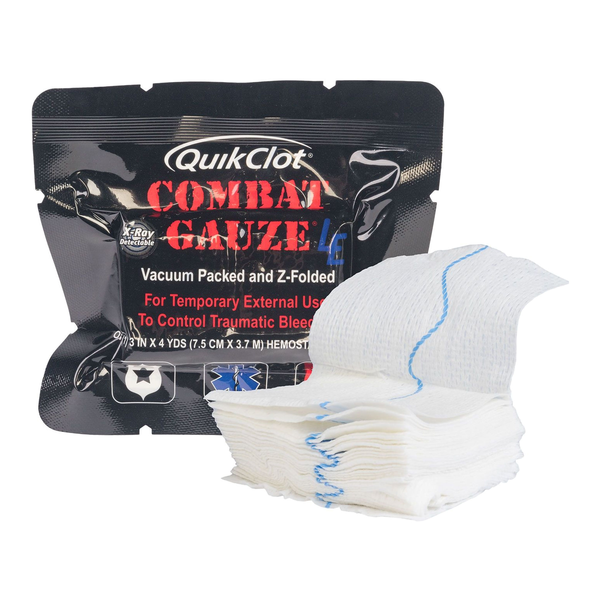 GAUZE, HEMOSTATIC QUICK CLOT COMBAT 2FOLDED 3"X4"