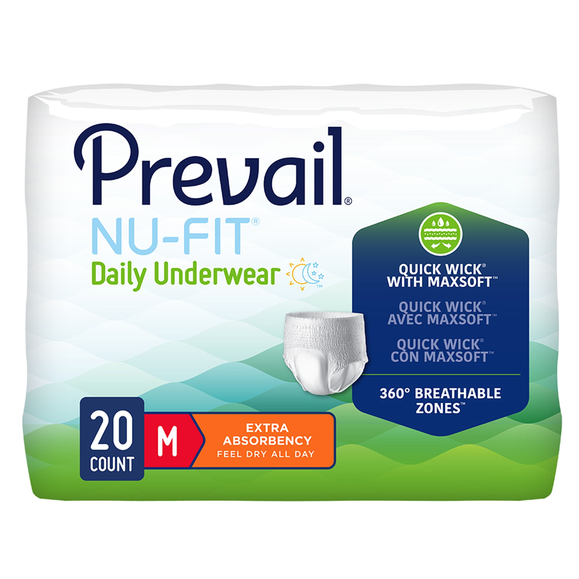 UNDERWEAR, PREVAIL NU-FIT MED 34"-46" (20/PK 4PK/CS)