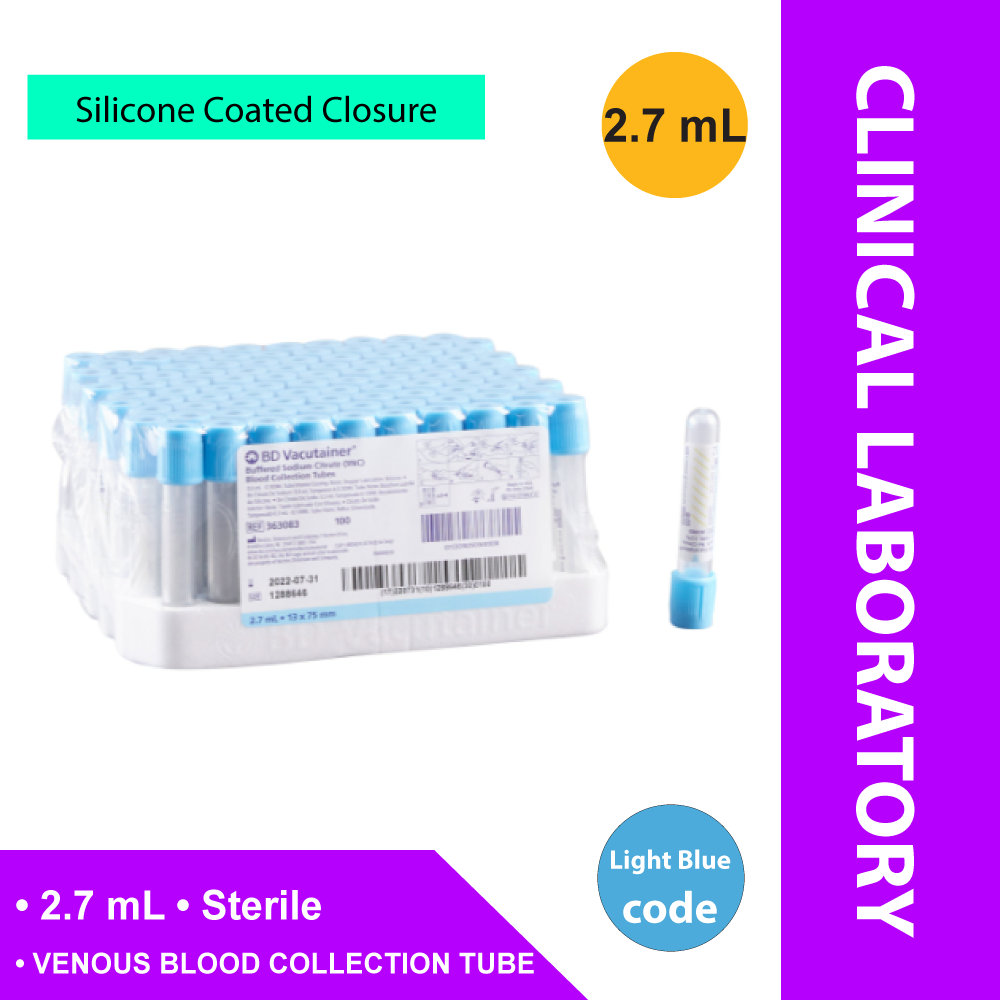 TUBE, BLD COL SODCIT LTBLU 2.7ML PLAS VACUTAINER (100/BX)