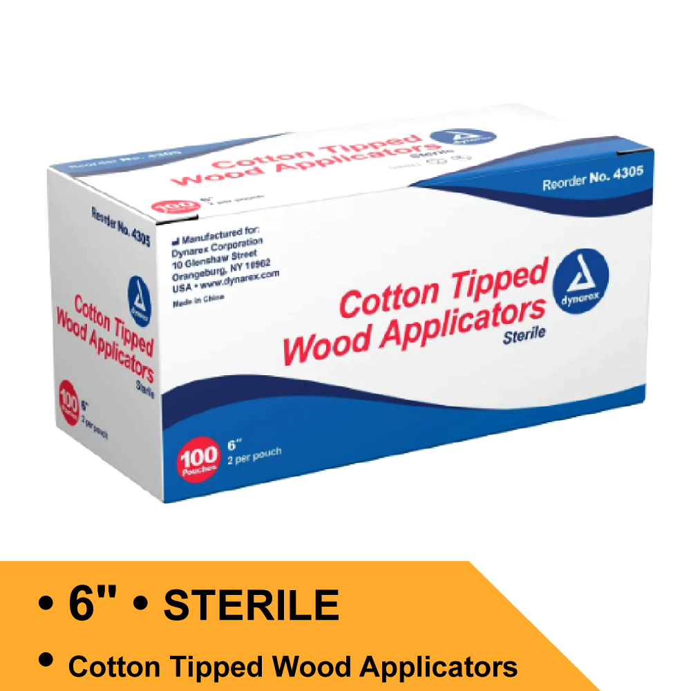 COTTON TIPPED WOOD APPLICATORS - STERILE, 6", 10/100/CS
