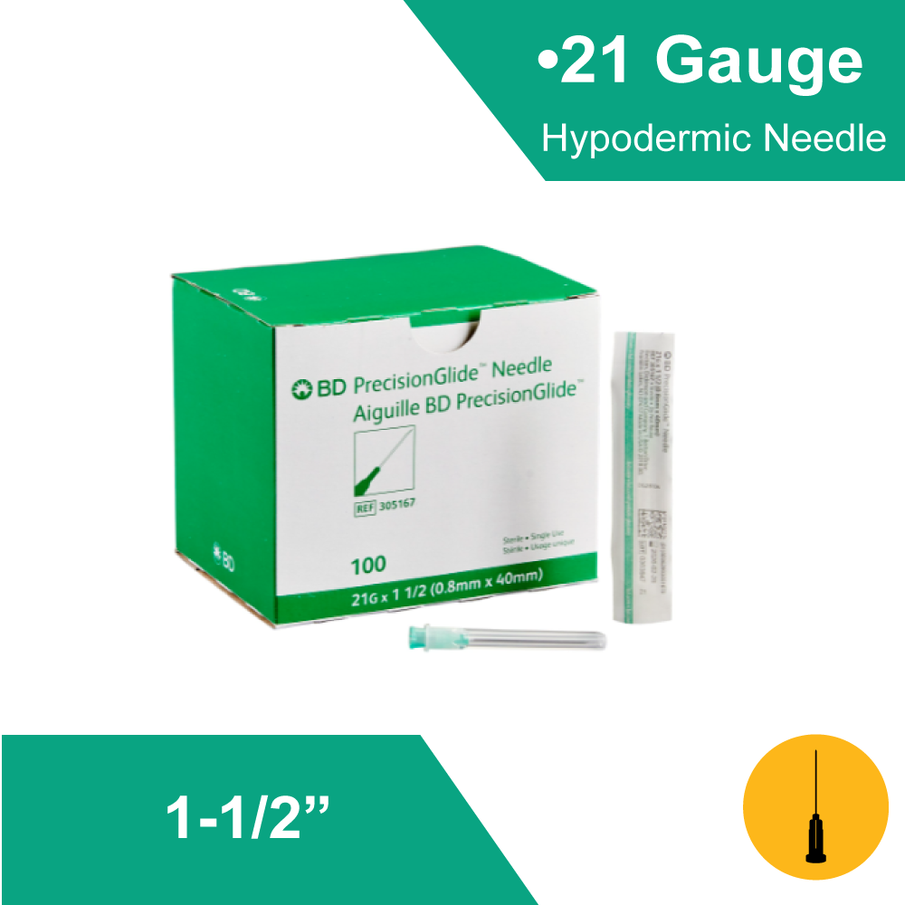 NEEDLE, HYPO THIN WALL 21GX1 1/2" (100/BX)