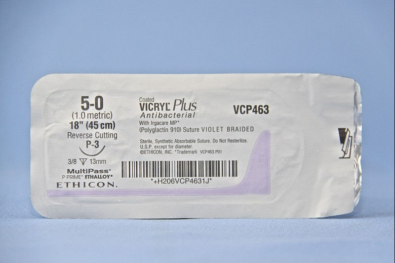 SUTURE, VICRYL+CTD ANTIBAC VIOBR 5-0 18" P-3(12/B