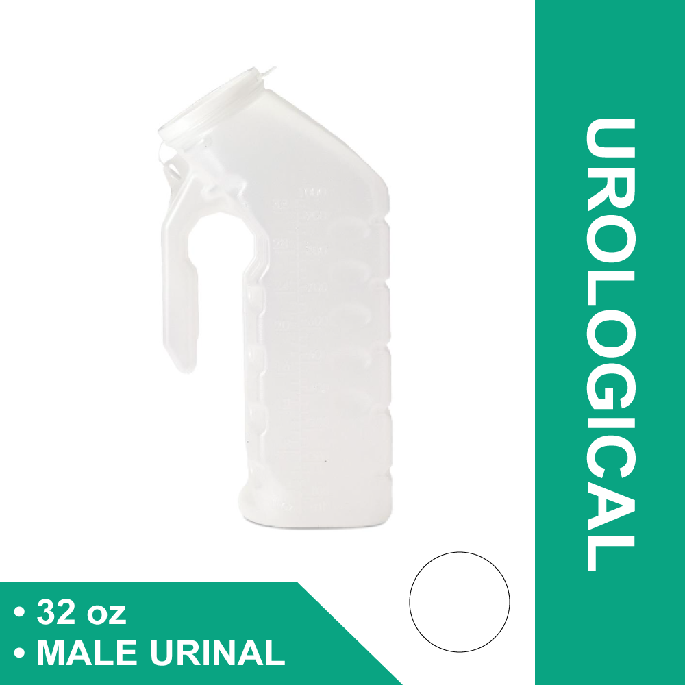 MALE URINAL, SUPREME, WITH LID, SPLASH PROOF, GRADUATED, 32OZ (1000ML)