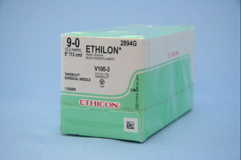 SUTURE, ETHILON BLK MONO 9-0 5"V100-3 (12/BX)