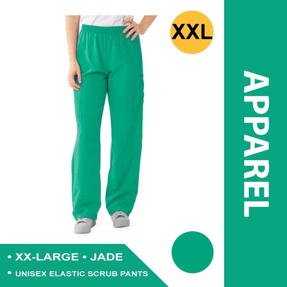 PERFORMAX UNISEX ELASTIC WAIST SCRUB PANTS, SIZE XXL REGULAR INSEAM, JADE