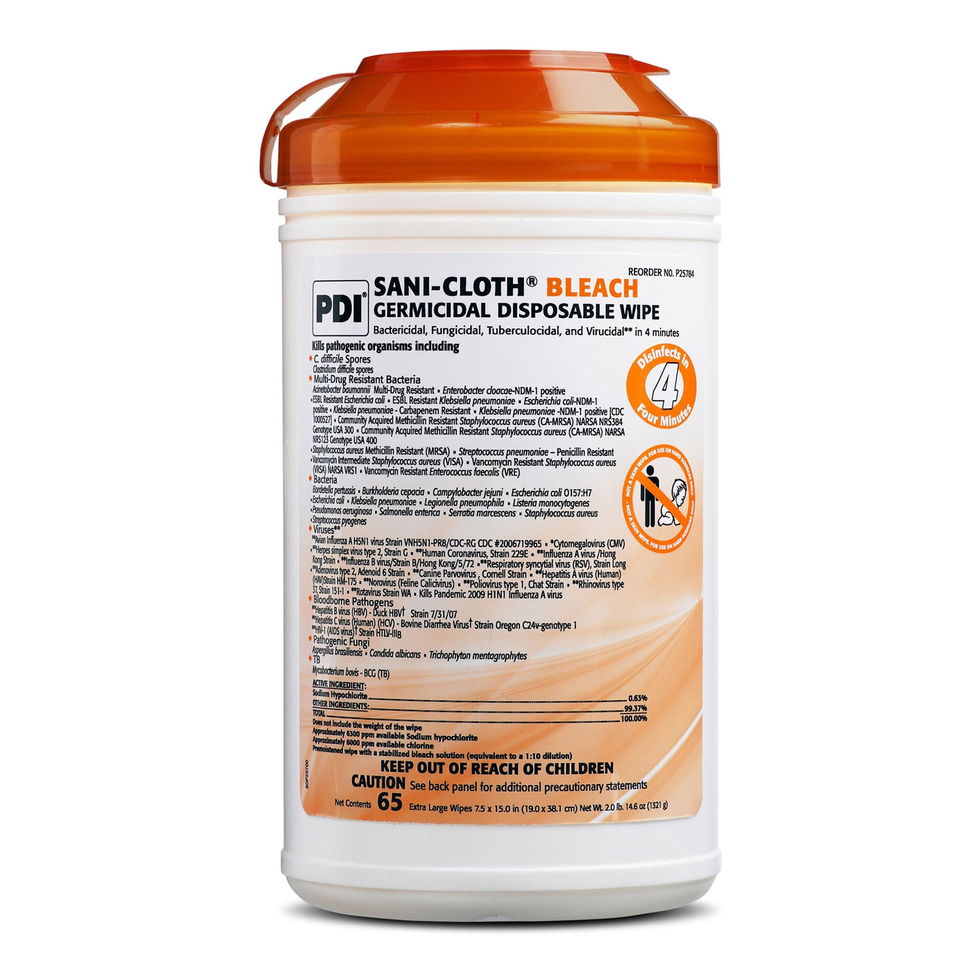 WIPE, SANI-CLOTH GERMICIDAL BLEACH XLG (GSA) (65/CN 6CN/CS)