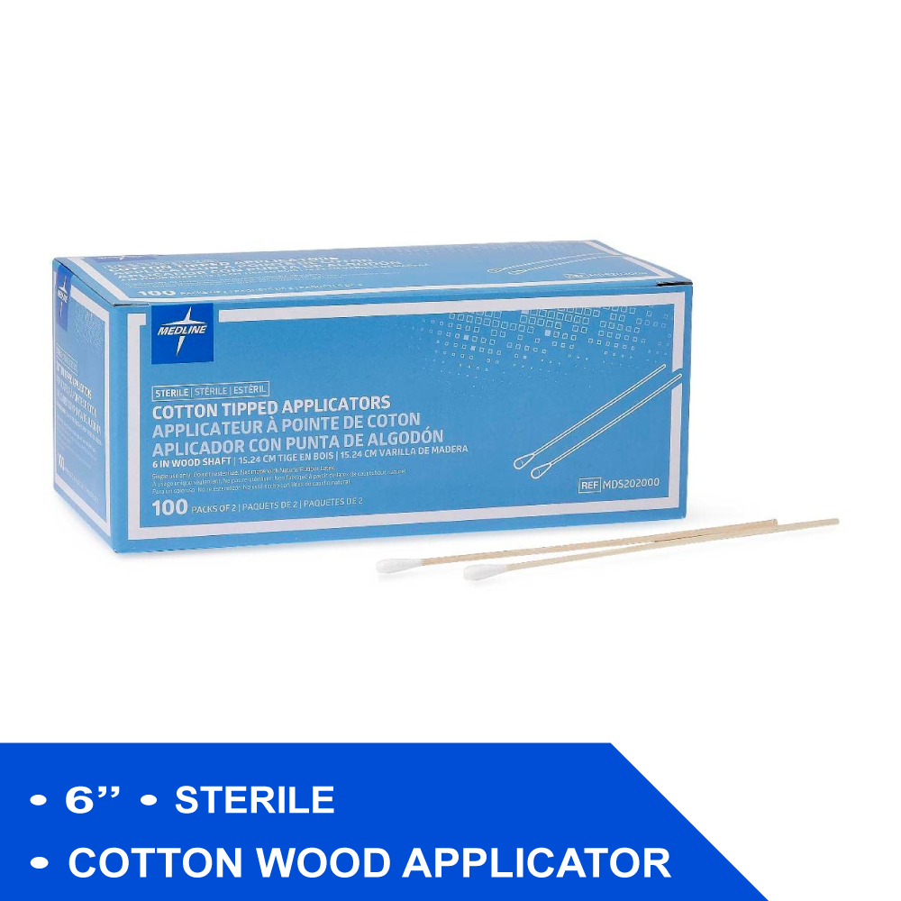 SWABSTICK COTTON TIP WOOD SHAFT 6 INCH STERILE 2 PER PACK