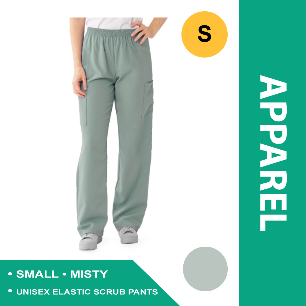 PERFORMAX UNISEX ELASTIC WAIST SCRUB PANTS, SIZE S REGULAR INSEAM, MISTY
