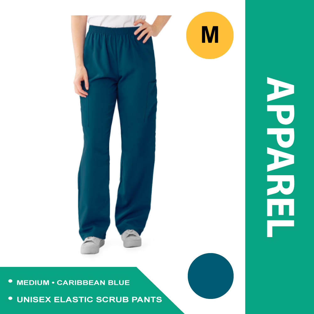 PERFORMAX UNISEX ELASTIC WAIST SCRUB PANTS, SIZE M REGULAR INSEAM,CARIBBEAN BLUE
