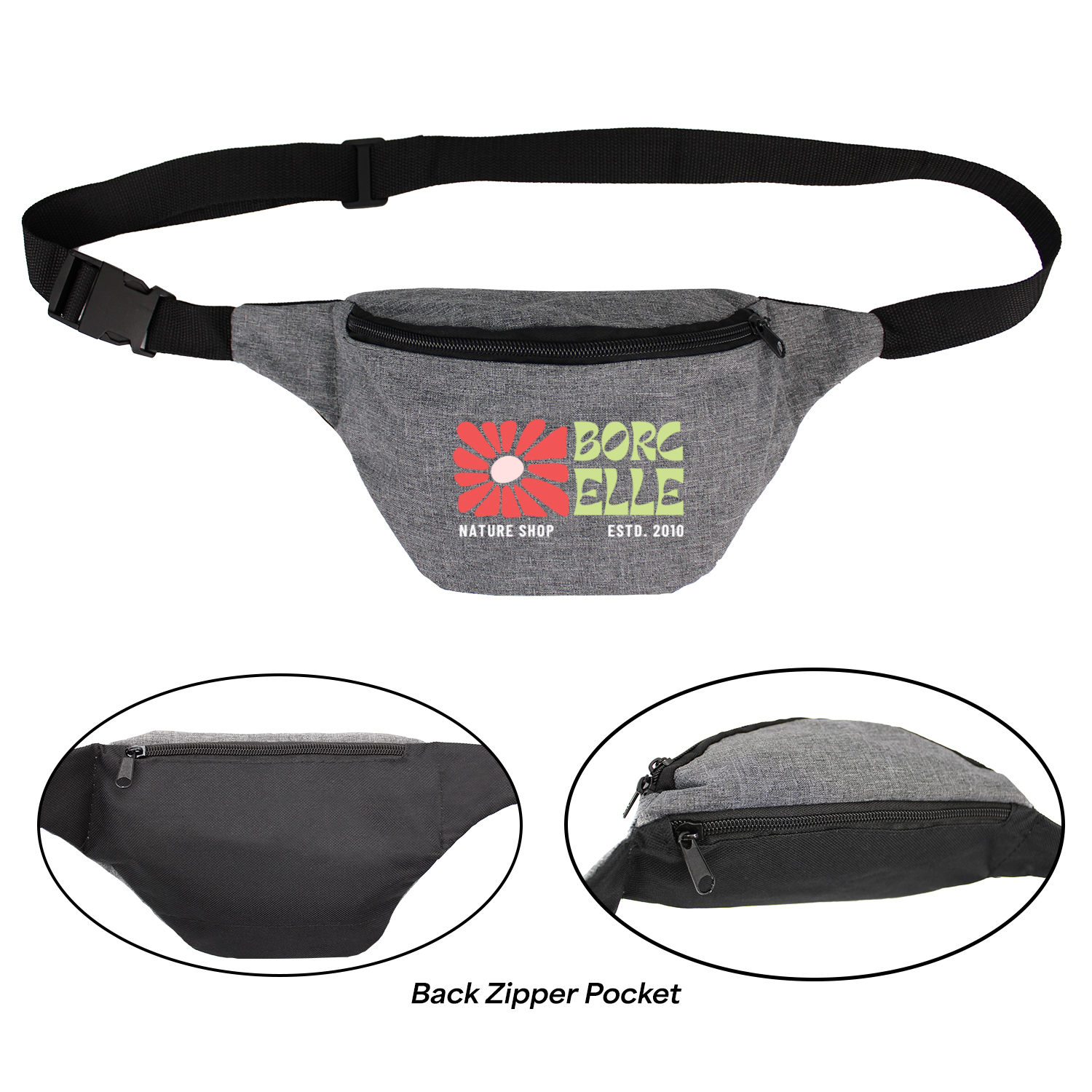 300D Polyester Heather Gray Economy Fanny Pack - Heather Gray