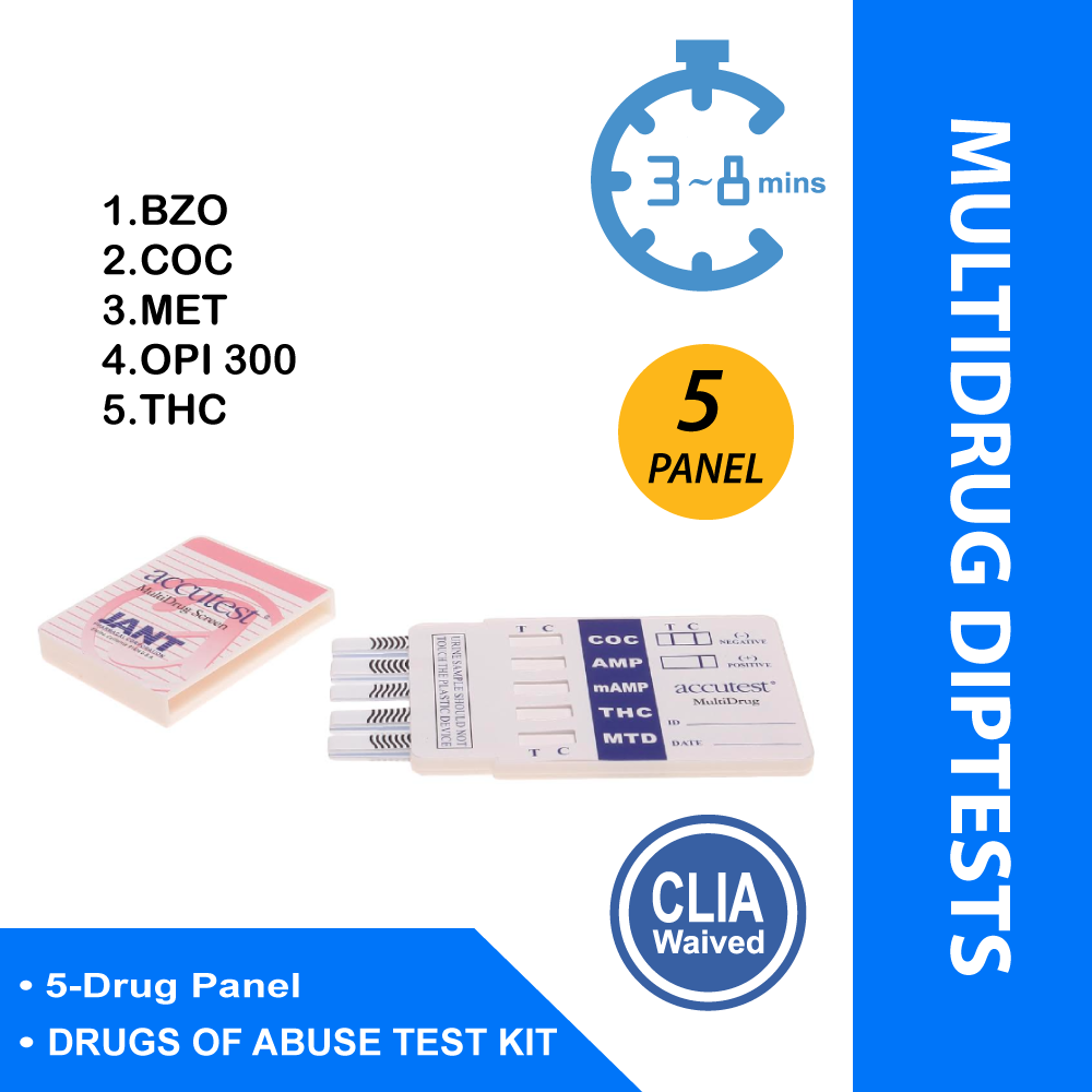 DRUGS OF ABUSE TEST KIT ACCUTEST® BZO•COC•MET•OPI 300•THC 25 TESTS