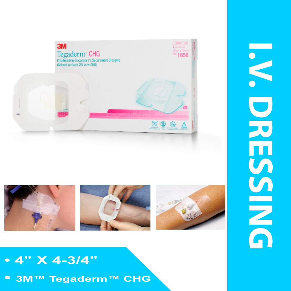 I.V. DRESSING WITH CHG 3M™ TEGADERM™ CHG / FILM 4 X 4-3/4 INCH STERILE