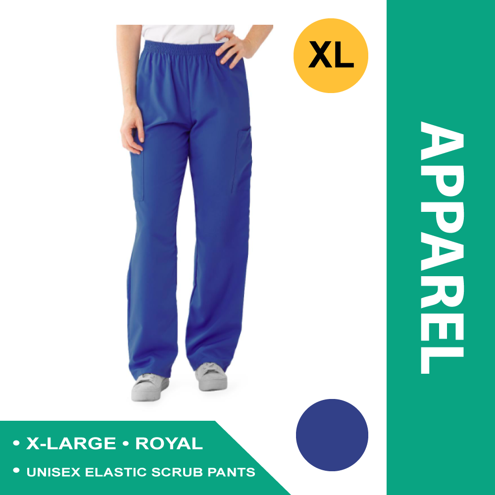 PERFORMAX UNISEX ELASTIC WAIST SCRUB PANTS, SIZE XL REGULAR INSEAM, ROYAL