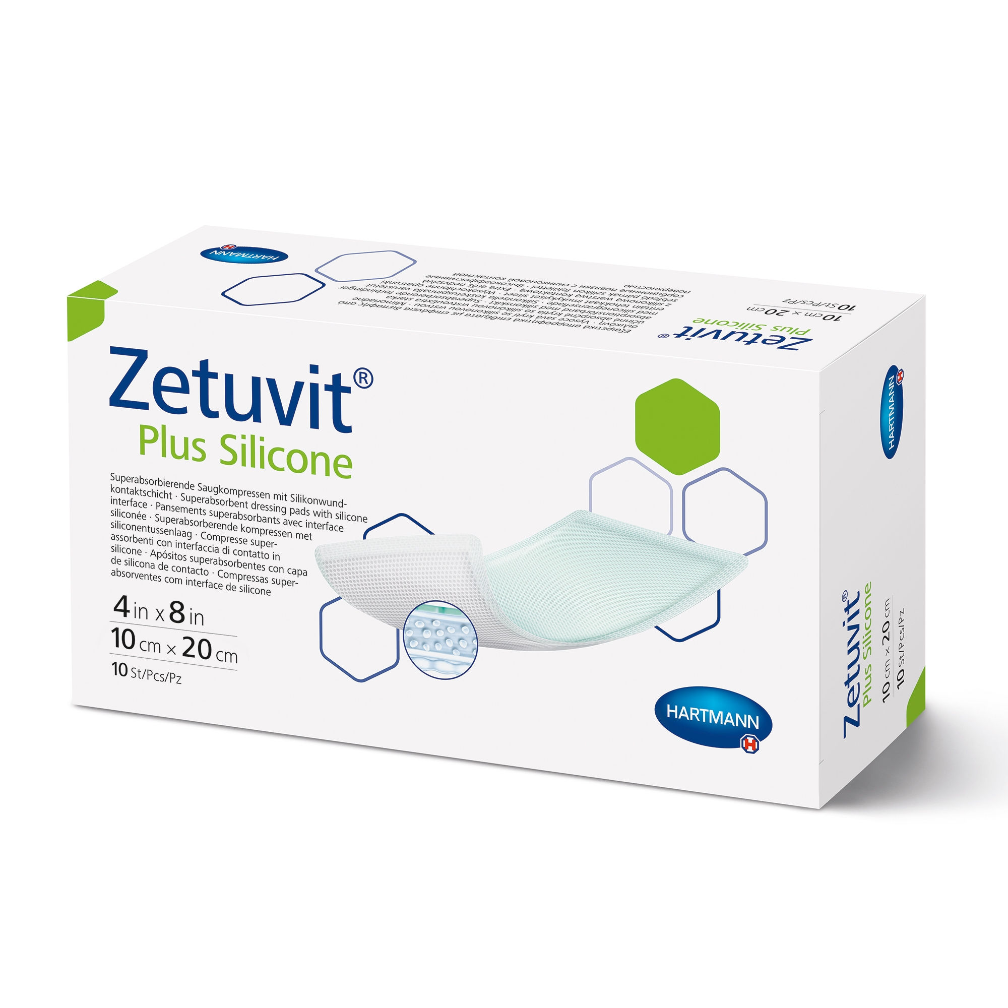 DRESSING, SUPER ABSRB SIL N/BRDR ZETUVIT PLUS 4"X"8" (10/BX)