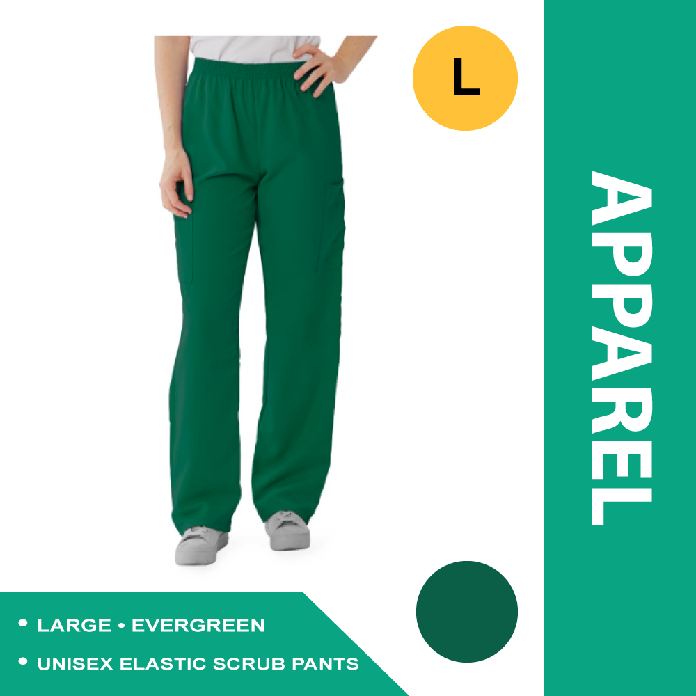 PERFORMAX UNISEX ELASTIC WAIST SCRUB PANTS, SIZE L REGULAR INSEAM, EVERGREEN
