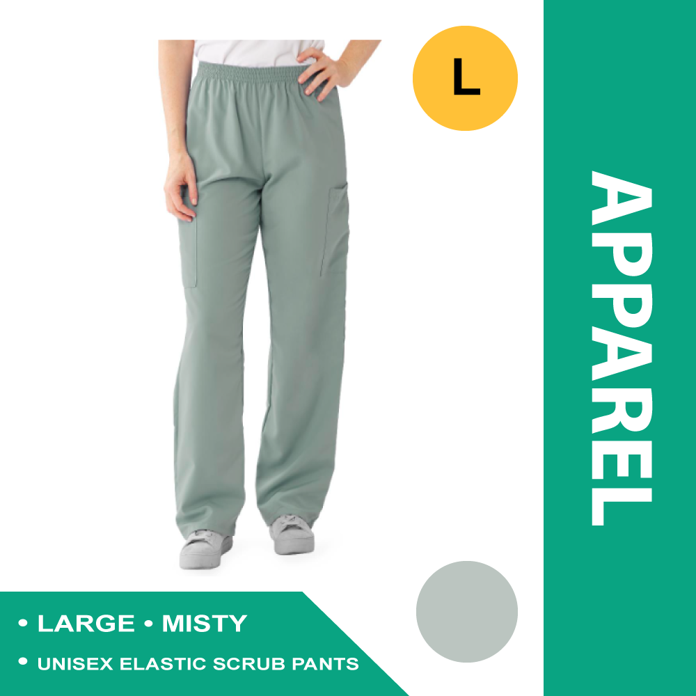 PERFORMAX UNISEX ELASTIC WAIST SCRUB PANTS, SIZE L REGULAR INSEAM, MISTY