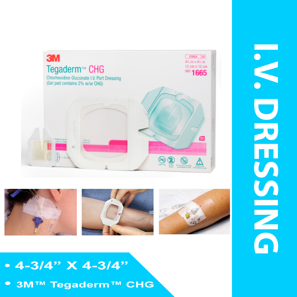 I.V. DRESSING WITH CHG 3M™ TEGADERM™ CHG / FILM 4-3/4 X 4-3/4 INCH STERILE