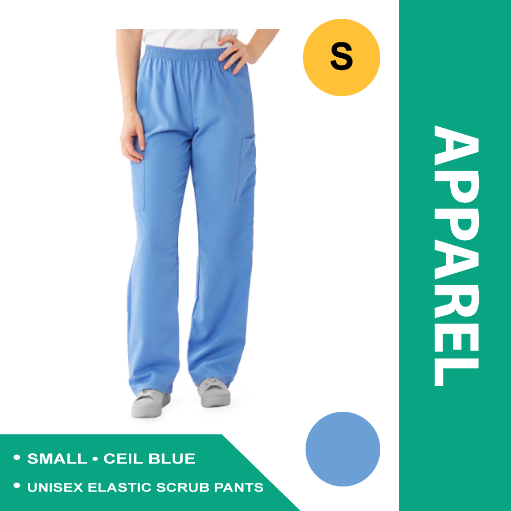 PERFORMAX UNISEX ELASTIC WAIST SCRUB PANTS, SIZE S REGULAR INSEAM, CEIL BLUE