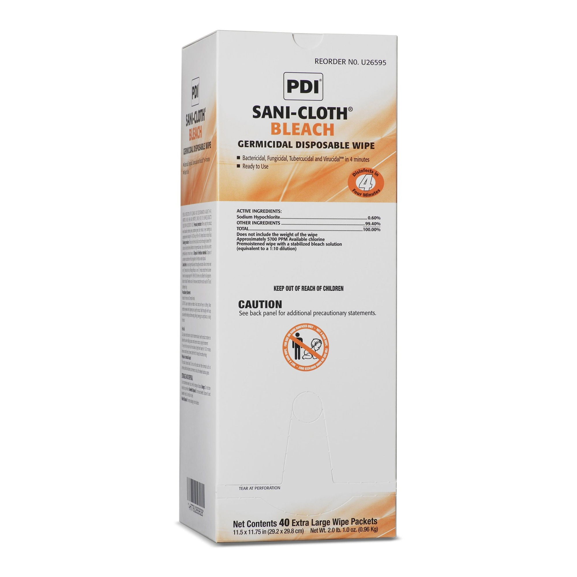 WIPE, SANICLOTH GERMICIDAL BLEACH 11.5X11.75" (GSA) (40/BX)