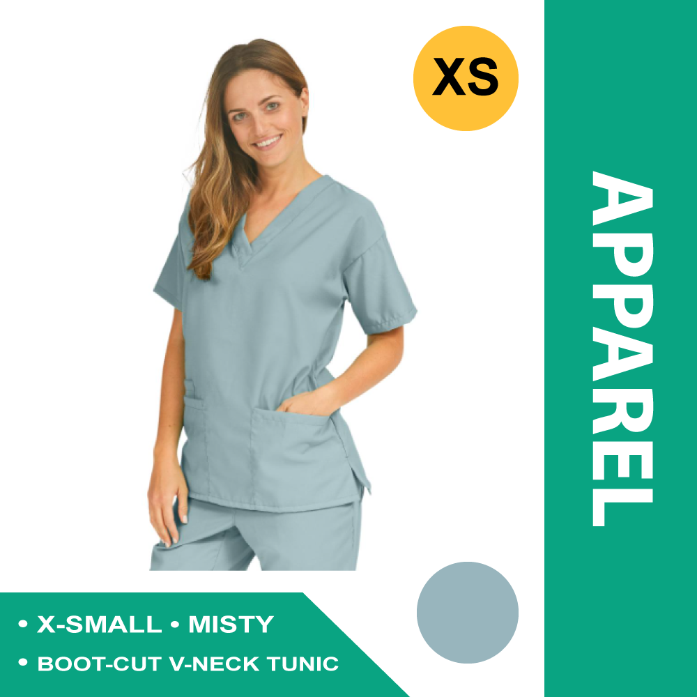 PERFORMAX WOMEN'S V-NECK TUNIC SCRUB TOP W/2 POCKETS,MISTY,XS