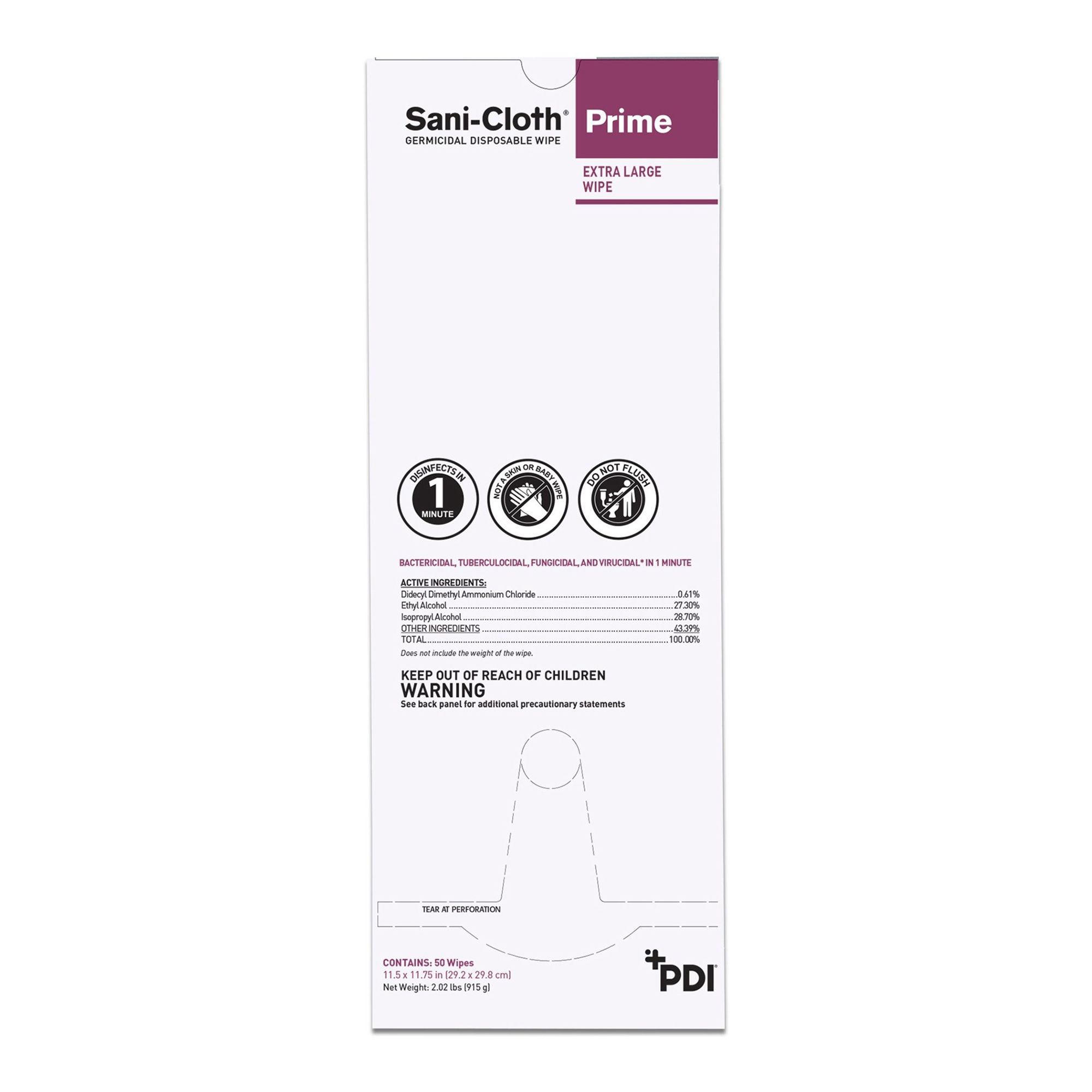 WIPE, SANI-CLOTH GERMICIDAL PRIME XLG (GSA) (50BX 3BX/CS)