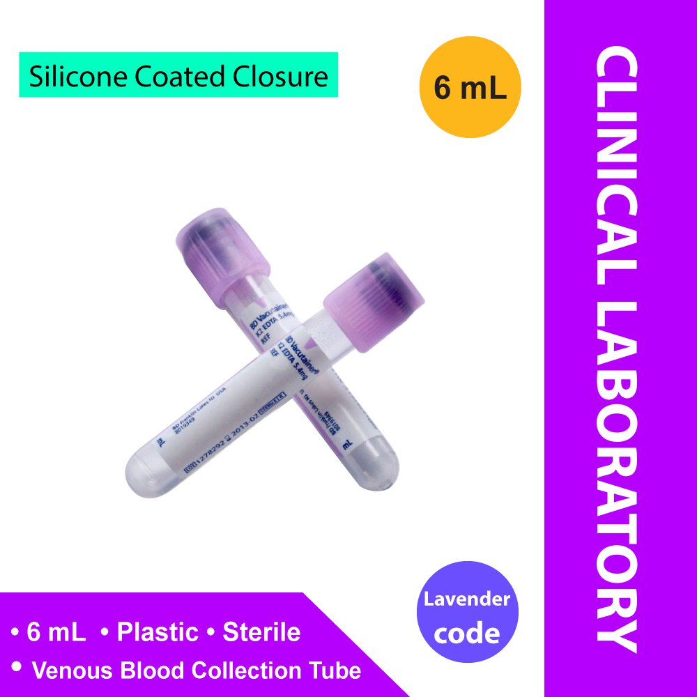TUBE, BLD COL K2EDTA LAV 6ML PLAS VACUTAINER (100/BX 10BX/CS