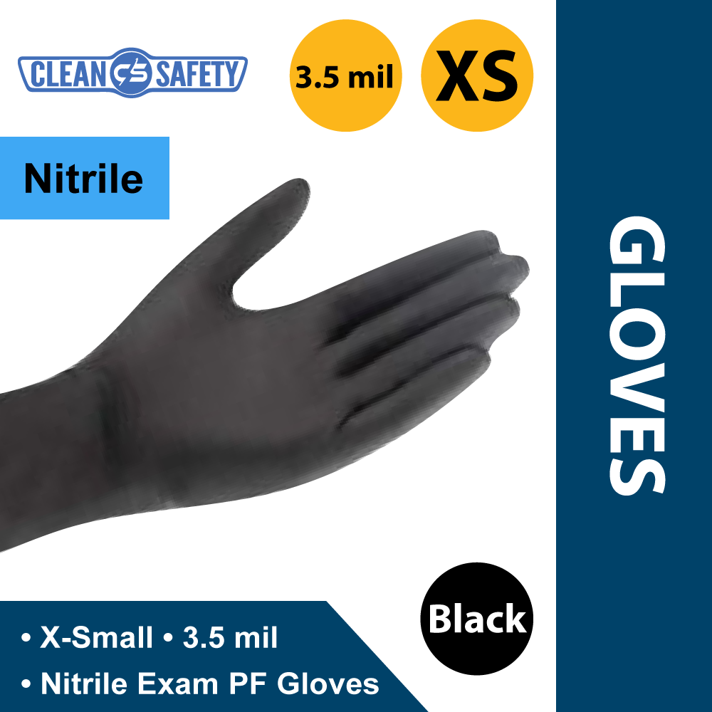 Black Nitrile Exam PF, 3.5mil (1/10/100pk) XS