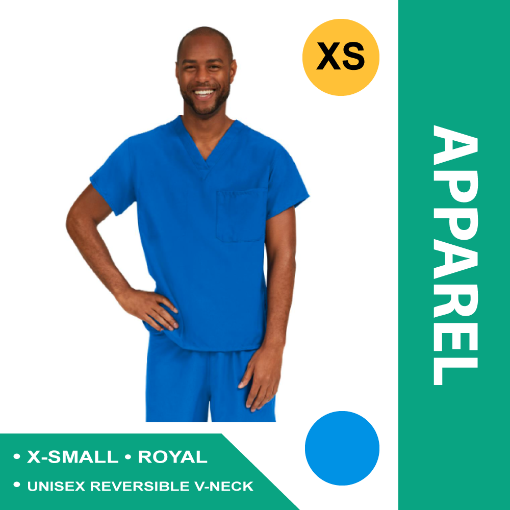 PERFORMAX UNISEX REVERSIBLE V-NECK SCRUB TOP W/ 2 POCKETS, ROYAL, SIZE XS