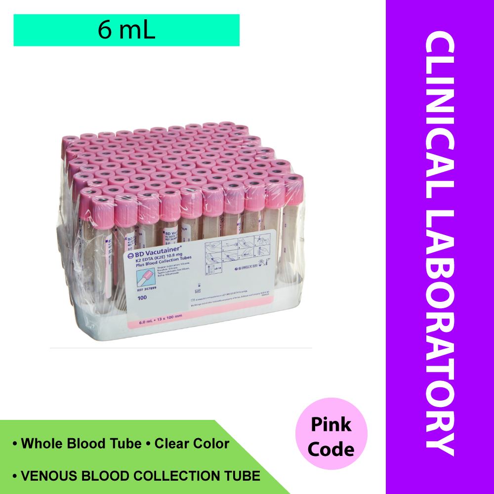 TUBE, BLD COL K2EDTA PNK 6ML PLAS VACUTAINER (100/BX 10BX/CS