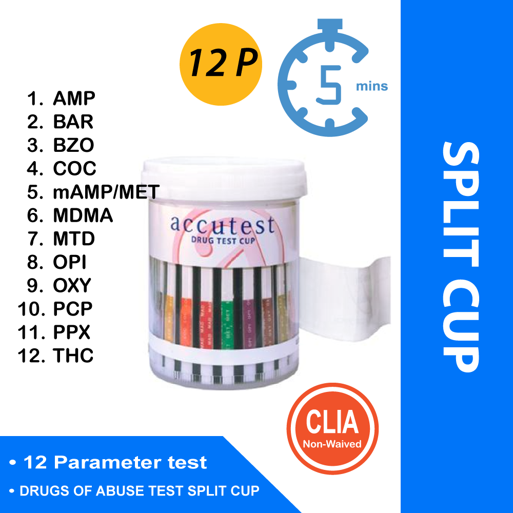 TEST KIT, ACCUTEST SPLIT CUP12DRUG SCREEN (25/BX)