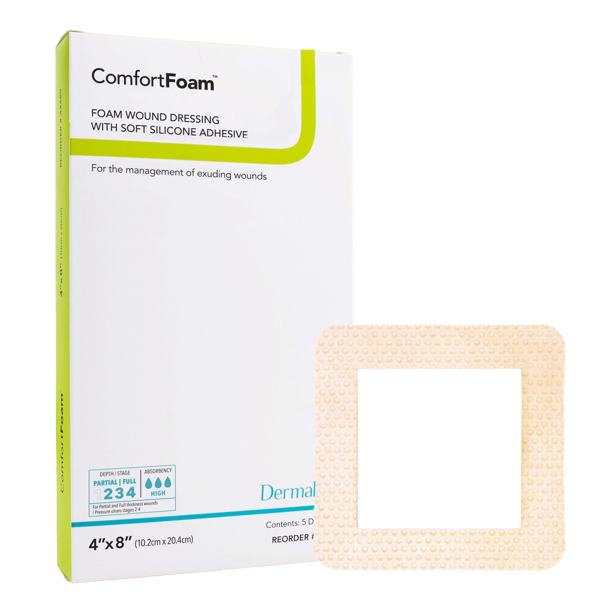 DRESSING, COMFORT FOAM BORDER 4"X8" (5/BX)