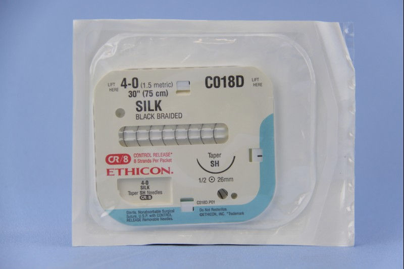 SUTURE, SILK BR BLK 4-0 30" SAFETY TRAY SH (12/BX)